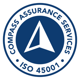 ISO 45001 certification badge issued by Compass Assurance Services
